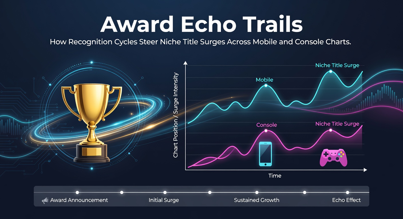 Visualization of award recognition cycles influencing niche game chart positions on mobile and console platforms