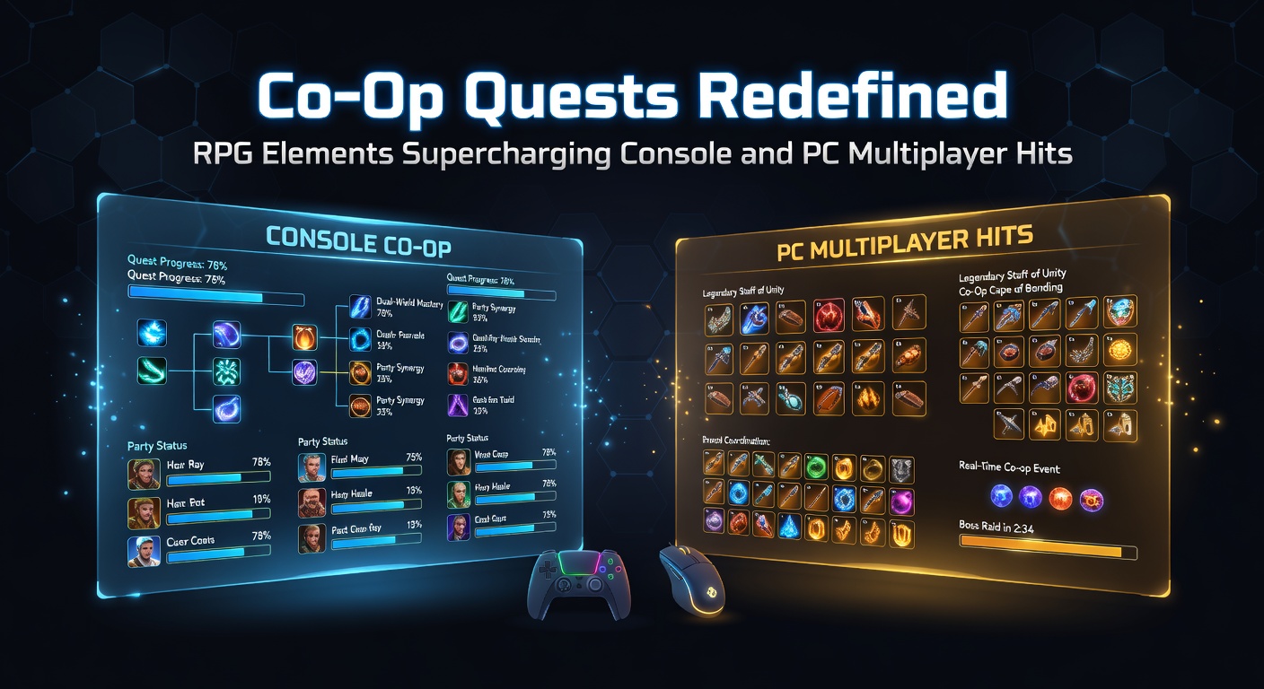 A squad of adventurers charging through a fantasy battlefield in a co-op multiplayer game, weapons glowing with RPG upgrades