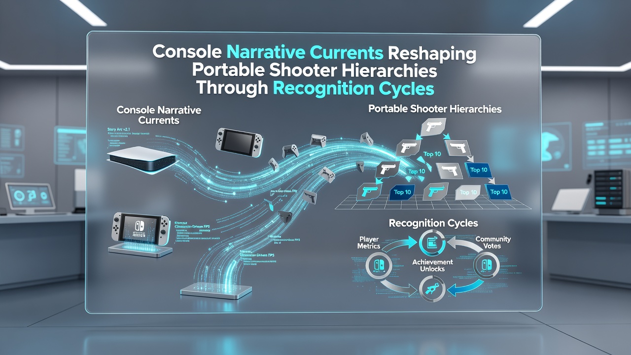 Mobile shooter gameplay screens showing narrative integration and leaderboard positions