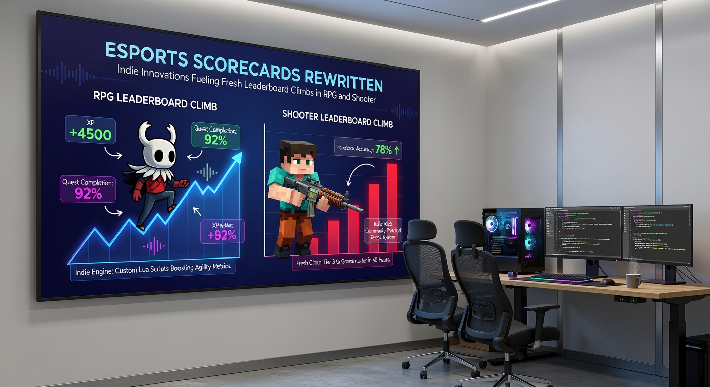 Competitive shooter match featuring indie-developed map elements influencing final rankings