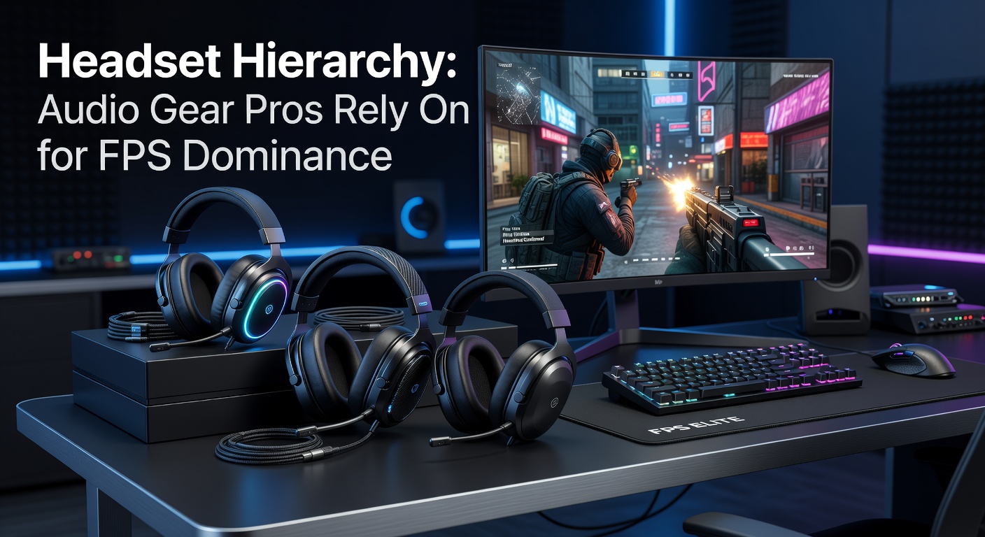 Professional gamer adjusting high-end gaming headset during intense FPS match, highlighting ergonomic design and mic placement