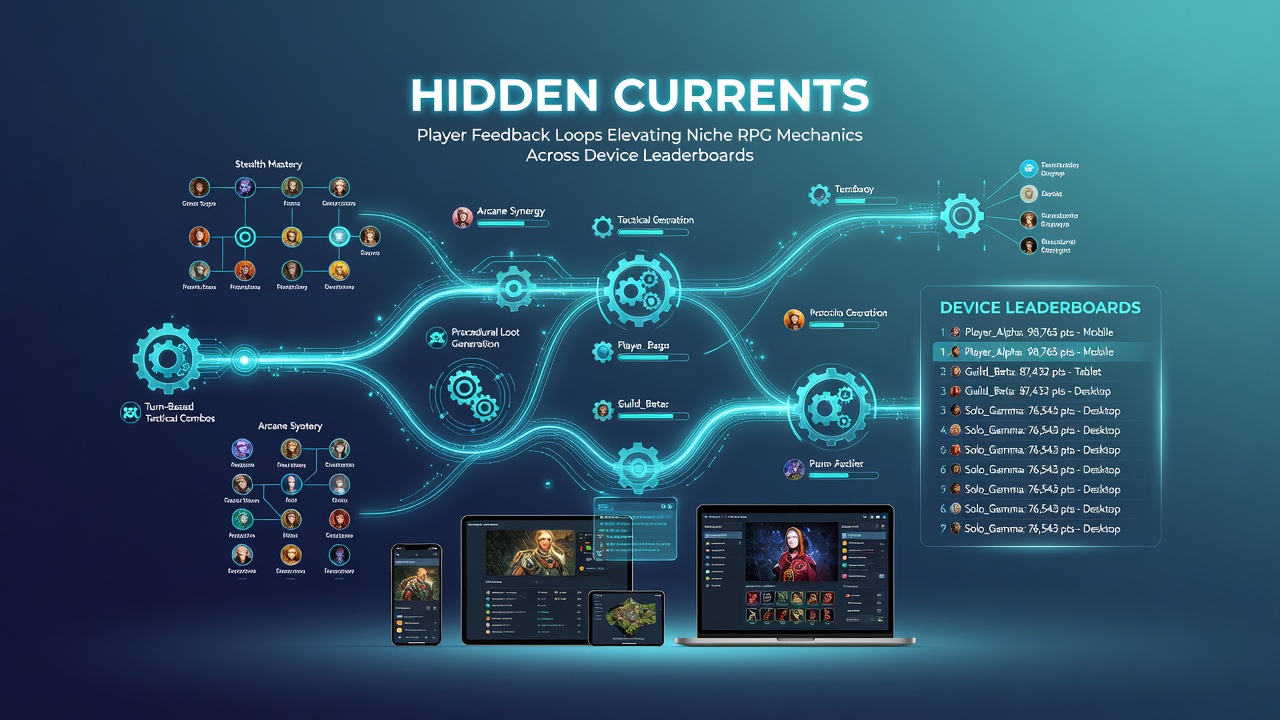 Diagram illustrating feedback cycles between mobile, console, and PC RPG leaderboards