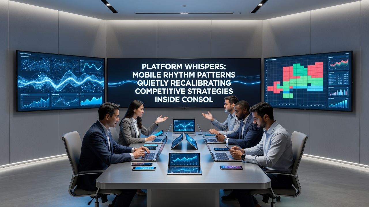 Console controller inputs overlaid with mobile touch rhythm indicators showing cross-platform strategy convergence