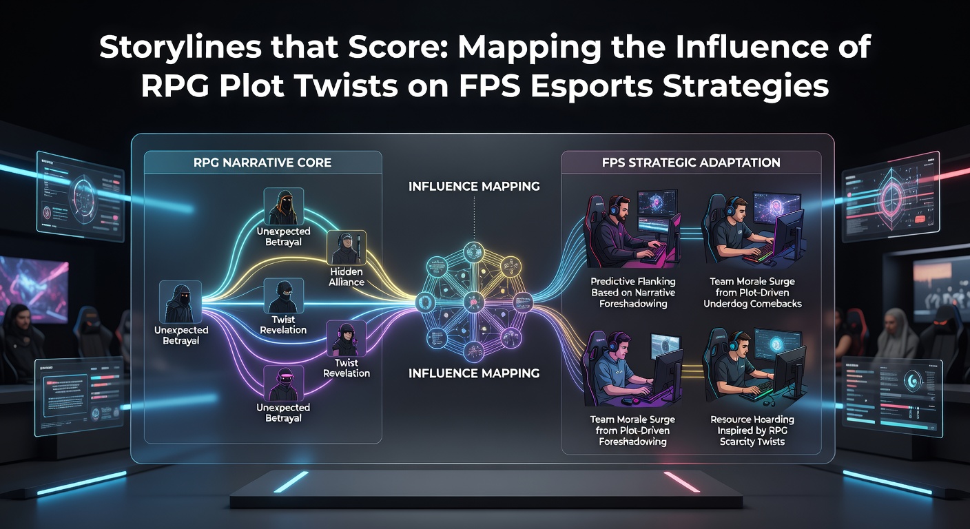 Esports analysts reviewing RPG-influenced FPS match replays on multiple screens during a 2026 tournament