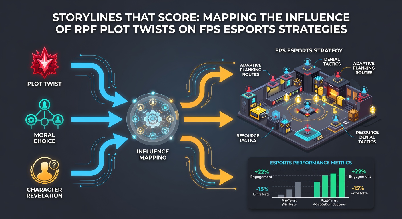 FPS esports team executing adaptive strategy during a match influenced by narrative plot elements