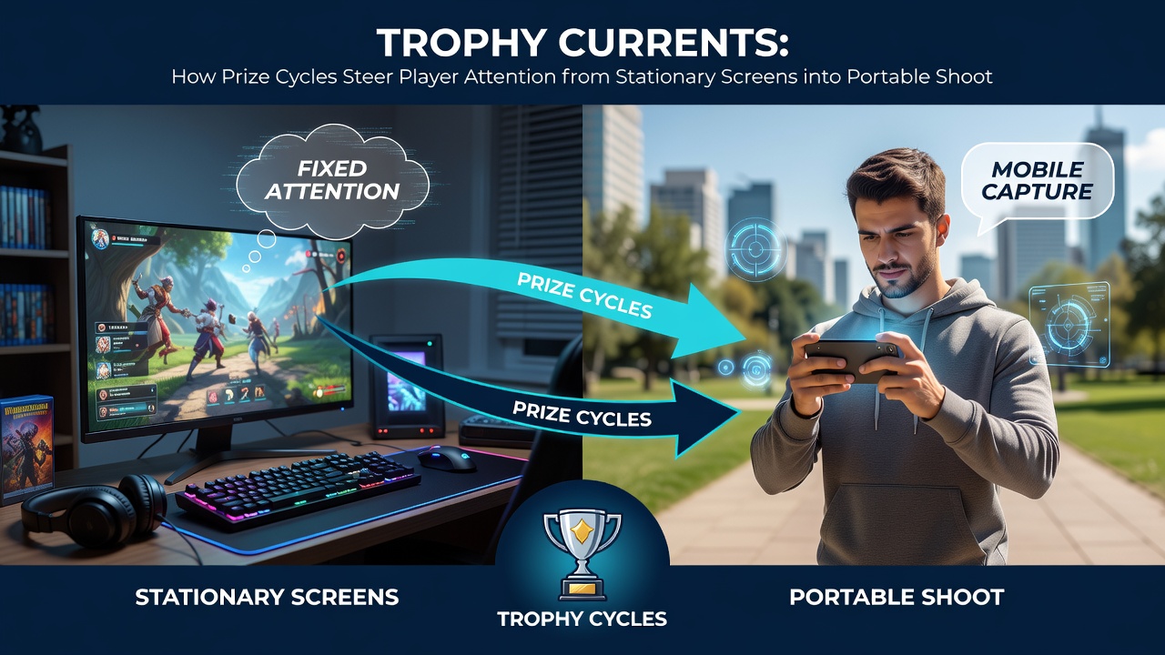 Portable gaming devices displaying shooter and adventure titles during award-driven engagement spikes