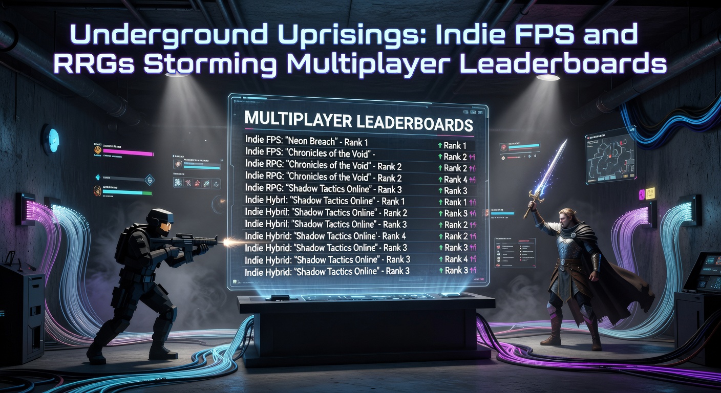 Intense multiplayer showdown in an indie FPS arena with players leaping across neon-lit maps